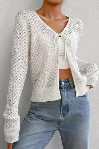 sexy slight stretch solid color long sleeve hollow thin cardigan