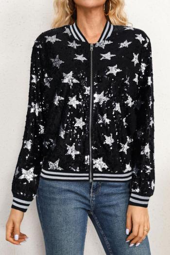 stylish plus size non-stretch star shape sequins baseball jacket