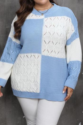 casual plus size slight stretch color-block knitted all-match sweater