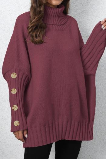 casual slight stretch knitted pure color turtleneck loose sweater