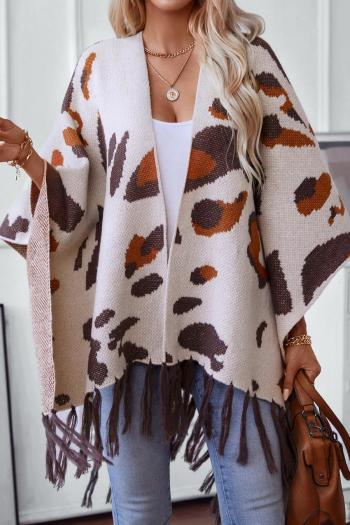new stylish slight stretch knit geometric spots contrast color tassel cardigan