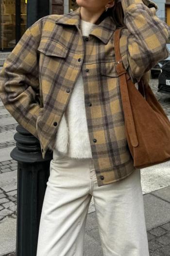 new stylish non-stretch patchwork pocket lattice batch printing lapel outerwear