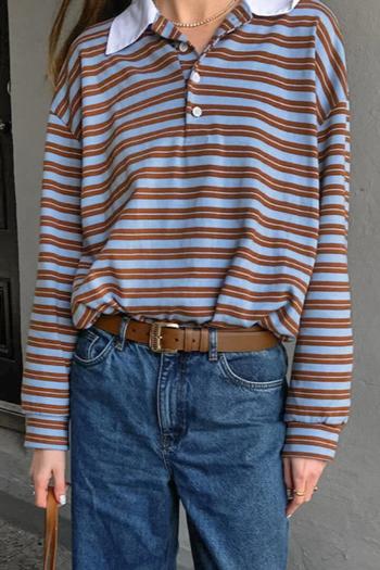 new casual non-stretch contrast color stripes long sleeve loose tops
