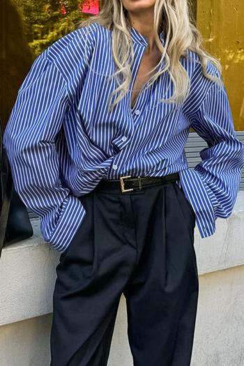 new non-stretch patchwork stripes loose long sleeve blouse