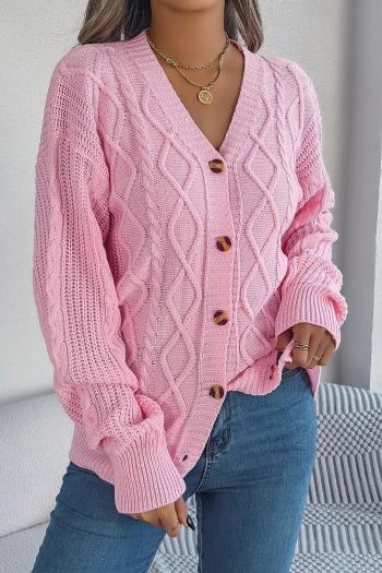 new slight stretch solid color knit acrylic cable v-neck long sleeve cardigan