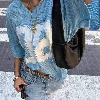 new casual slight stretch patchwork digit fixed printing loose t-shirts