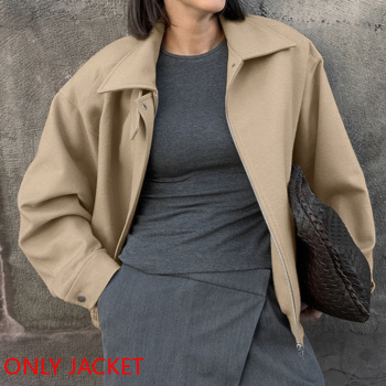 new casual slight stretch wool-like fabric lapel solid color outerwear