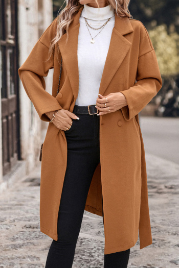casual stylish non-stretch wool-like fabric long sleeve outerwear(with belt)