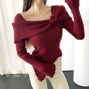 casual slight stretch ribbed knit solid color sweaters(size run small)