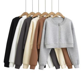 stylish casual light stretch zip-up simple baseball crop jacket size run small