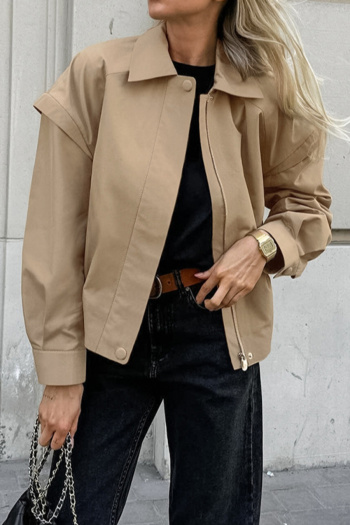 new stylish non-stretch patchwork khaki lapel loose long sleeve jacket