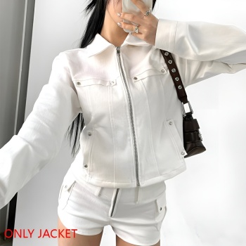 stylish casual non-stretch solid color patchwork rivet all-match jacket