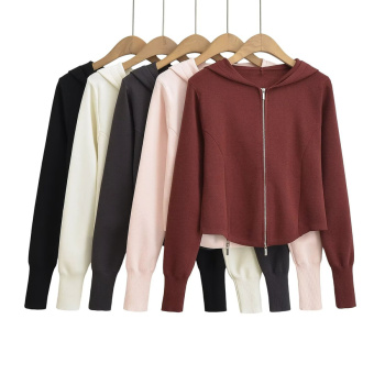casual slight stretch five colors hooded zipper knit jacket size run small