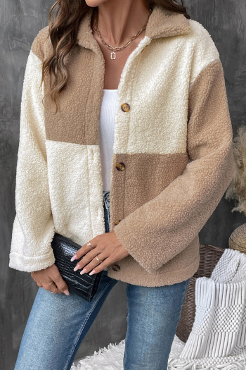 casual slight stretch color-block polar fleece single-breasted outerwear