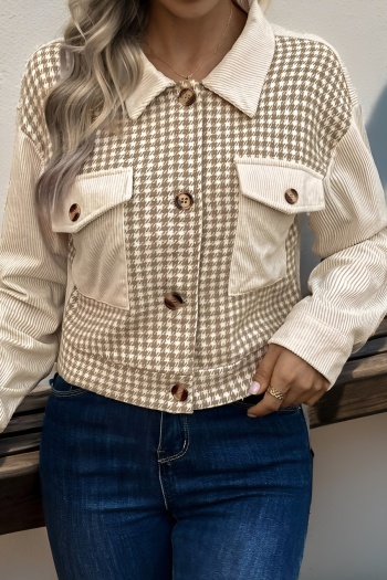 casual non-stretch houndstooth corduroy single-breasted jacket(only jacket)