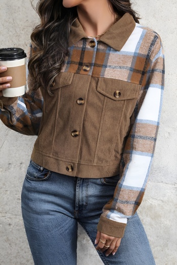 casual non-stretch checkered corduroy single-breasted all-match jacket