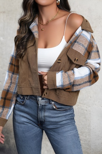 Casual non-stretch checkered corduroy single-breasted all-match jacket