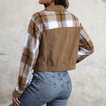 Casual non-stretch checkered corduroy single-breasted all-match jacket
