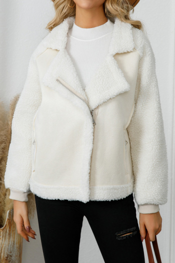 stylish plus size slight stretch berber fleece zip-up all-match warm jacket