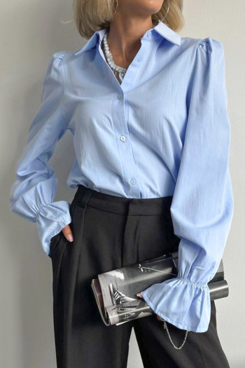 stylish non-stretch pure color bell-sleeve blouse