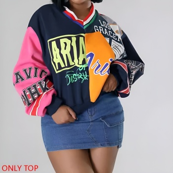 new plus-size no-stretch patchwork geometric fixed printing loose sweatshirts