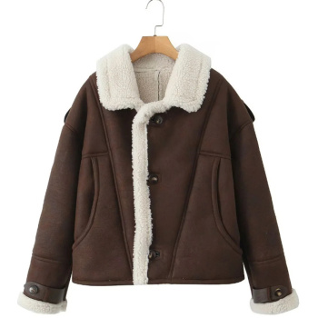 casual non-stretch berber fleece suede fabric jacket(size run small)