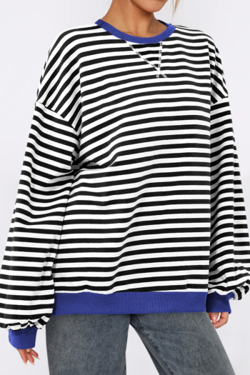 casual stretch contrasting stripe loose long sleeve crew neck sweatshirt