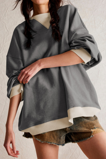 casual stretch contrasting simple long sleeve loose crew neck sweatshirt