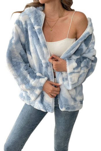 new tie-dyed batch printing non-stretch zip-up berber fleece casual warm jacket
