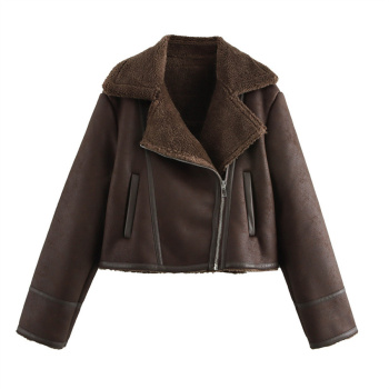 casual non-stretch teddy fleece zip-up jacket
