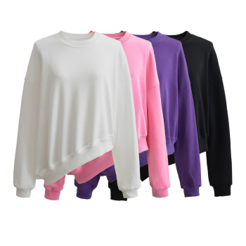 casual slight stretch 4 colors oblique hem all-match sweatshirt(size run small)