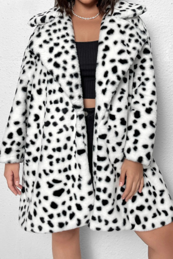 casual non-stretch leopard printing lapel plush jacket