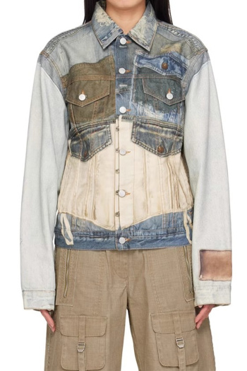 casual non-stretch denim hole decor lapel jacket(size run small)