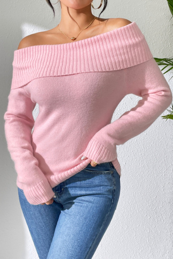 stylish slight stretch knitted pure color off shoulder all-match sweater
