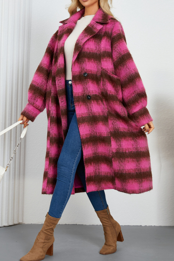 new casual plus-size no-stretch contrast wool-like fabric double-breasted coats