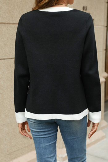 Stylish slight stretch color-block knitted v-neck all-match sweater