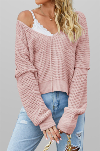 new 4 colors solid color slight stretch v-neck loose casual knit wear