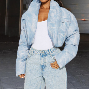 stylish non-stretch tie dye long sleeve all-match crop puffer cotton jacket