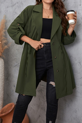 casual plus size non-stretch solid color drawstring mid-length jacket