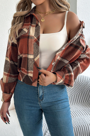 casual slight stretch lapel plaid batch printing single-breasted outwear#4