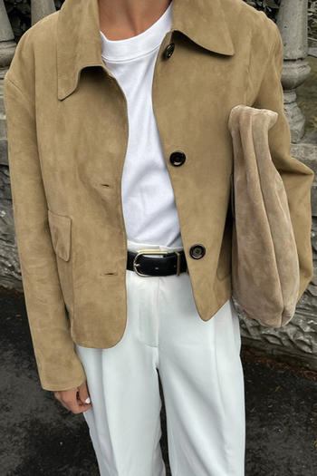 stylish non-stretch suede pure color single-breasted all-match jacket