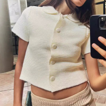 new stylish slight stretch solid color single breasted short sleeve knit wear