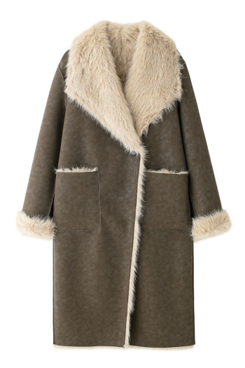 stylish non stretch fur decor lapel overcoats