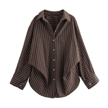 stylish non stretch stripe printed loose blouses