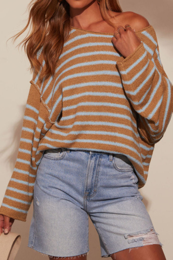 casual slight stretch 3-colors loose all-match knitted stripe sweater