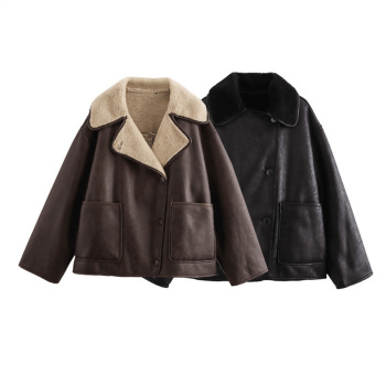 casual non-stretch suede fabric teddy fleece jacket