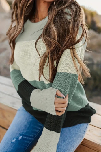 casual plus size slight stretch color-block knitted loose all-match sweater#2#