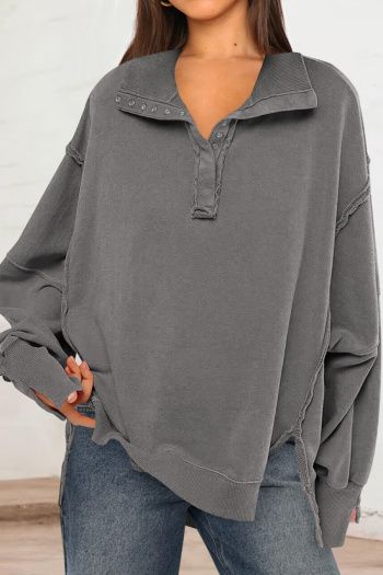 six colors casual stretch button loose slit solid color sweatshirt
