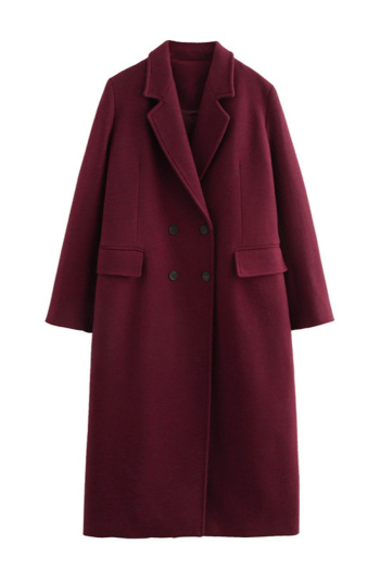 casual non-stretch tweed lapel solid color long jacket