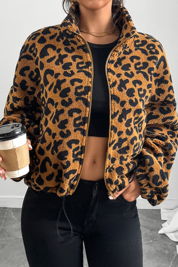 new plus-size slight stretch leopard print flannelette loose long sleeve jackets